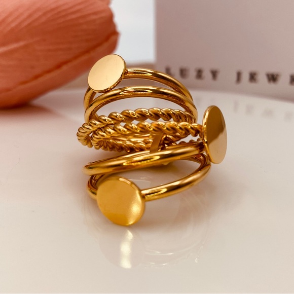Luzy Jewelry | Jewelry | Minimalist Stackable Attached Ring In Gold ...